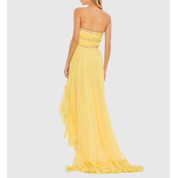 NWT | Mac Duggal 68096 Yellow Beaded Ruffle High Low Gown | Sz 4 - Picture 4 of 4